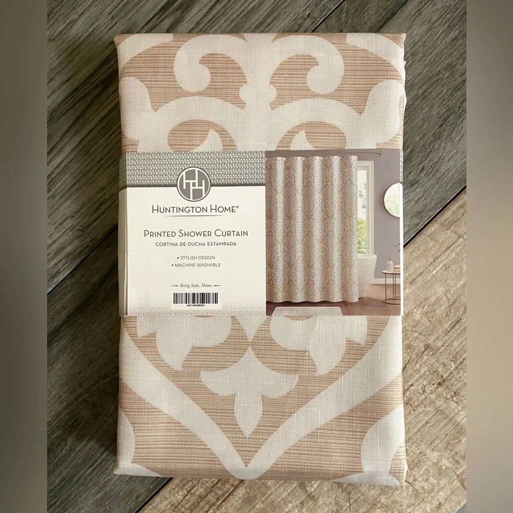 Huntington Home Tan and White Shower Curtain